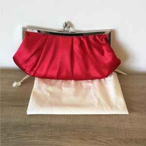 Kate Landry Red Satin Clutch or Shoulder Bag  with Gold Kiss Lock NWT $55